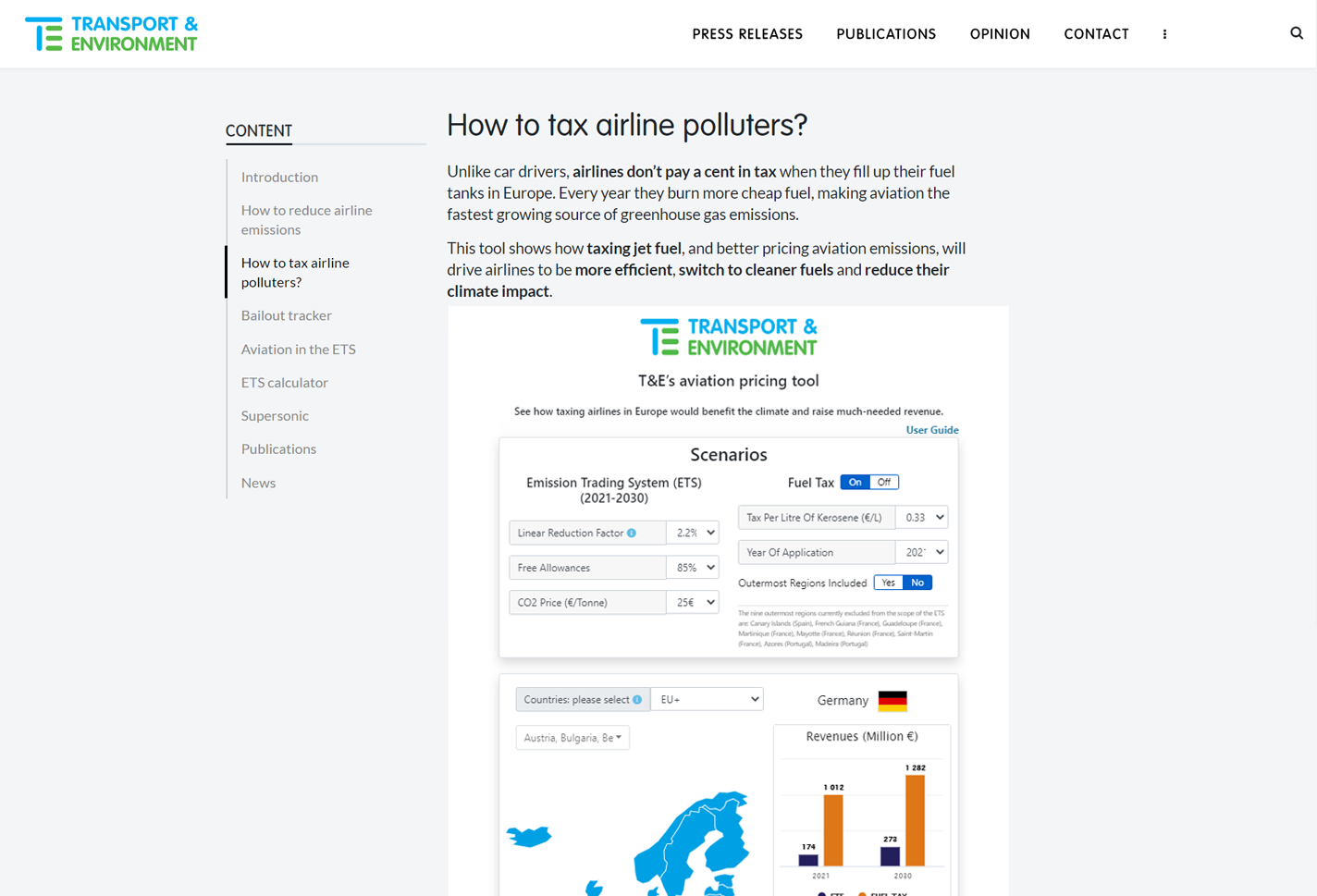 T&E’s Aviation Pricing Tool Main Page Inscope
